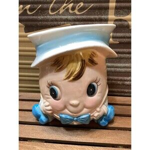 Vintage Relpo Humpty Dumpty Ceramic Blue Head Vase Marked A 525 Nursery Decor